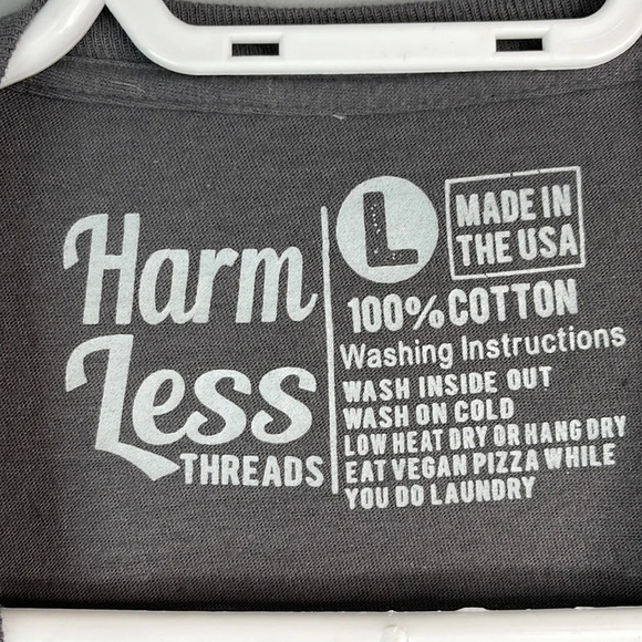 HARM LESS THREADS Eat Your Own Leg Lamb Graphic Tee Grey Short Sleeve Crew L - Picture 7 of 9